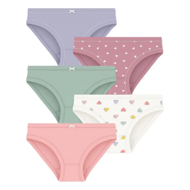 Set of 5 Organic Cotton Heart Panties | Pink
