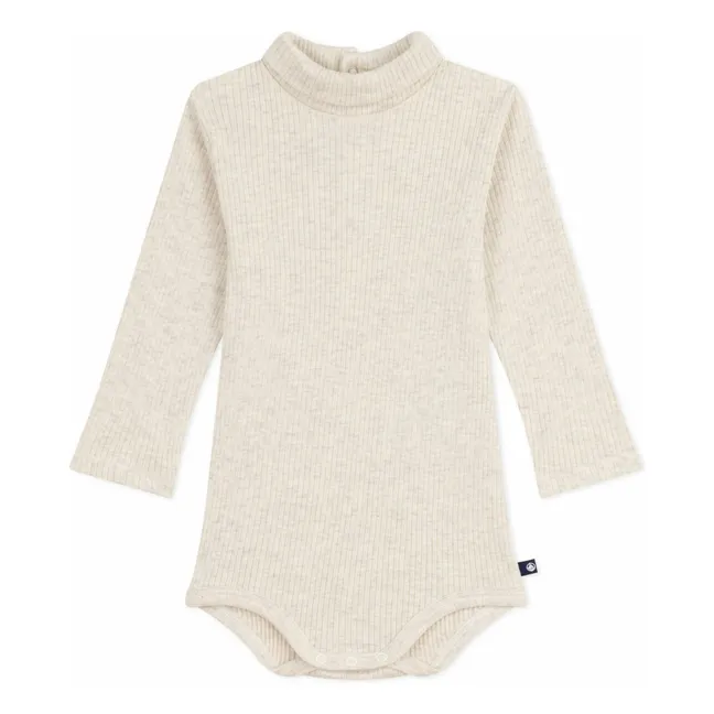 Body Col Roulé Côtelé | Beige chiné