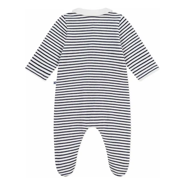 Pyjama Dors Bien Rayé Velours Coton Bio | Bleu marine