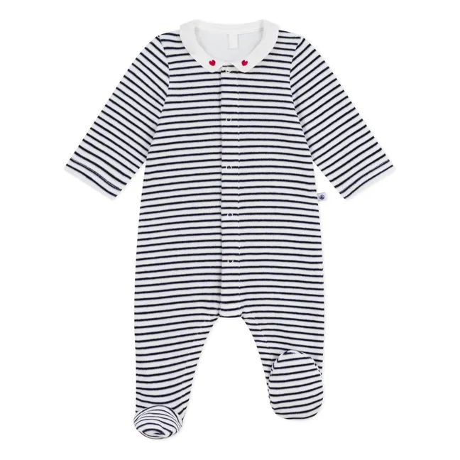 Pyjama Dors Bien Rayé Velours Coton Bio | Bleu marine