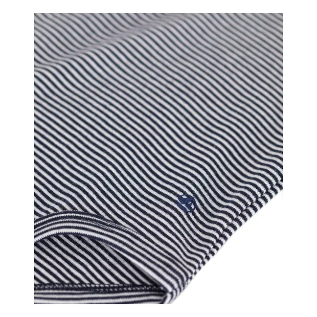 Striped organic cotton polo bodysuit | Navy blue