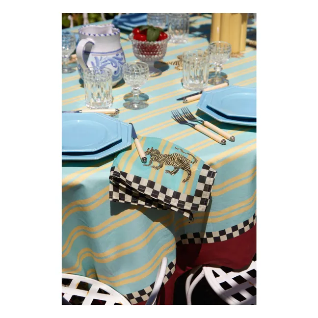 Serviette de table Tigre en coton, Lisa Corti x The Socialite Family | Bleu turquoise