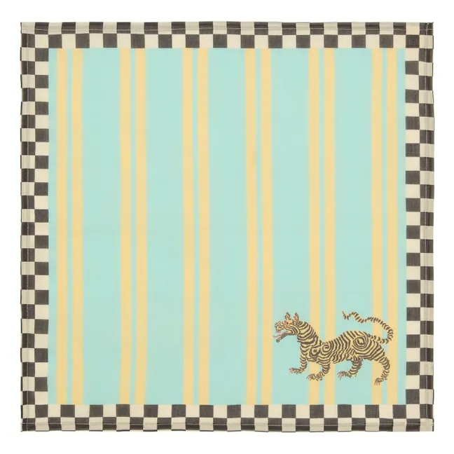 Serviette de table Tigre en coton, Lisa Corti x The Socialite Family | Bleu turquoise