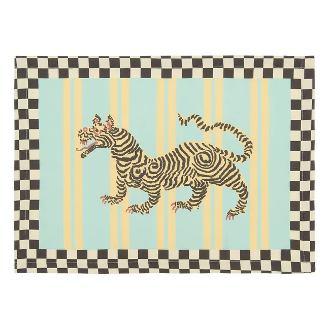 Tischset Tiger aus Baumwolle, Lisa Corti x The Socialite Family | Türkis