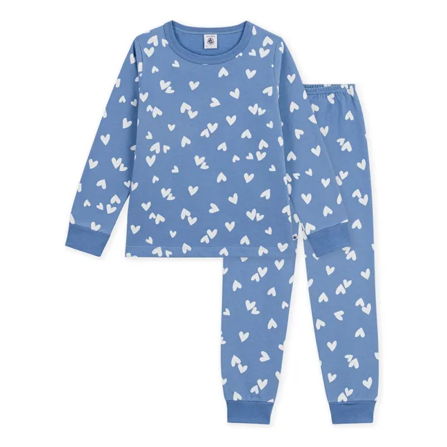 Pyjama Coeurs Molleton Coton Bio | Bleu