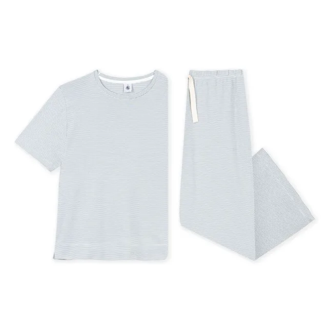 Pijama de rayas de algodón ecológico | Azul