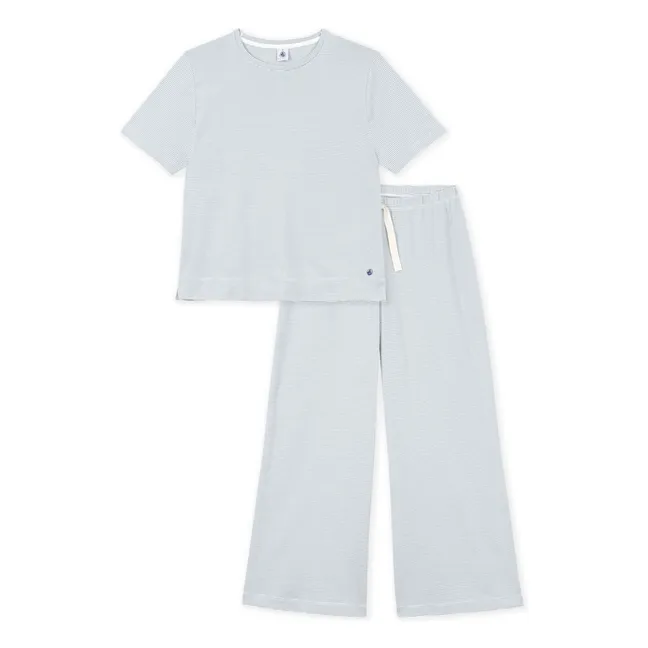 Pijama de rayas de algodón ecológico | Azul