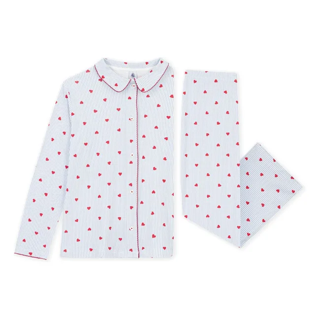 Pijama Camisa Corazones Algodón Ecológico | Azul