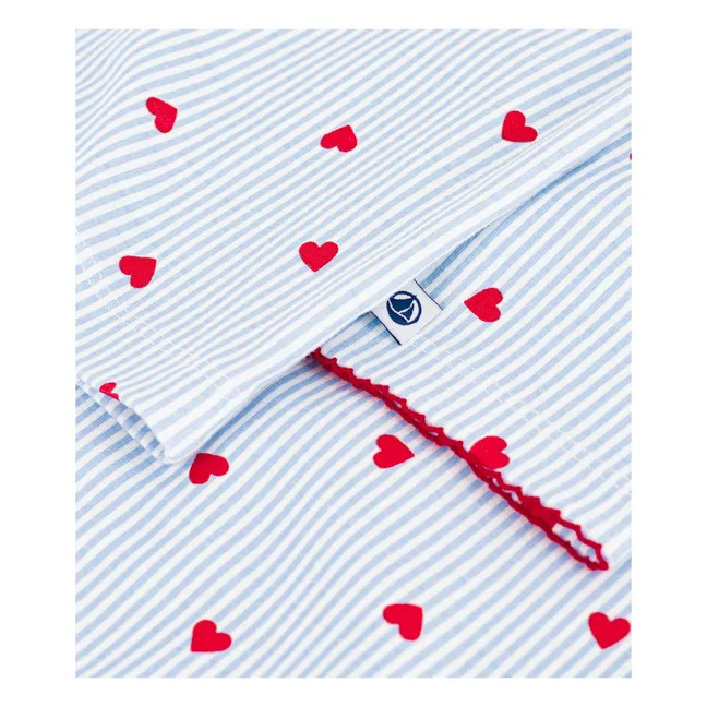Pijama Camisa Corazones Algodón Ecológico | Azul