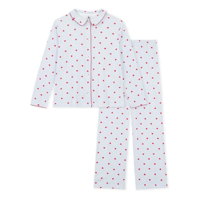 Pijama Camisa Corazones Algodón Ecológico | Azul