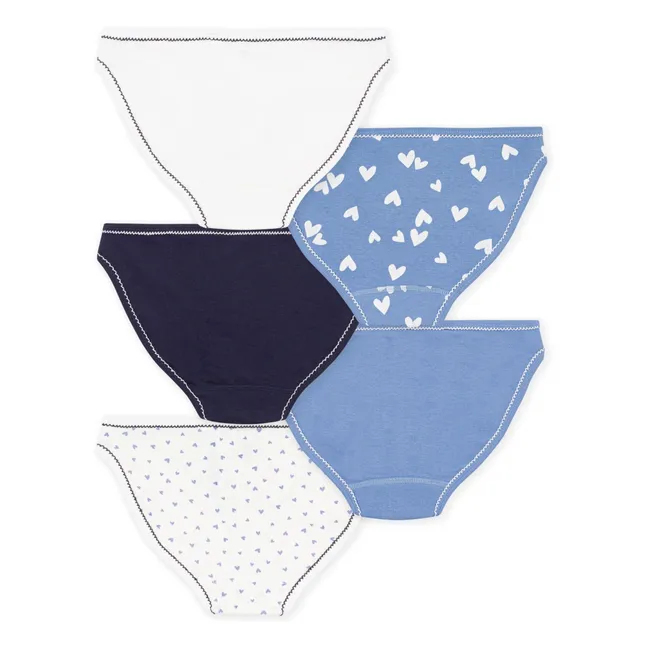 Lot de 5 Culottes Cœurs Coton Bio | Bleu
