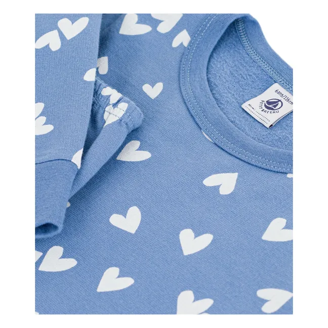 Pyjama Coeurs Molleton Coton Bio | Bleu