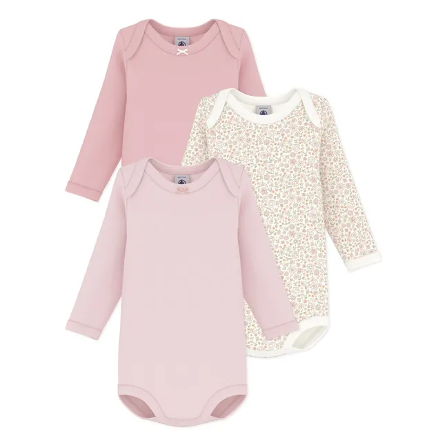 Set of 3 Flowered Knot Organic Cotton Bodies | Pink