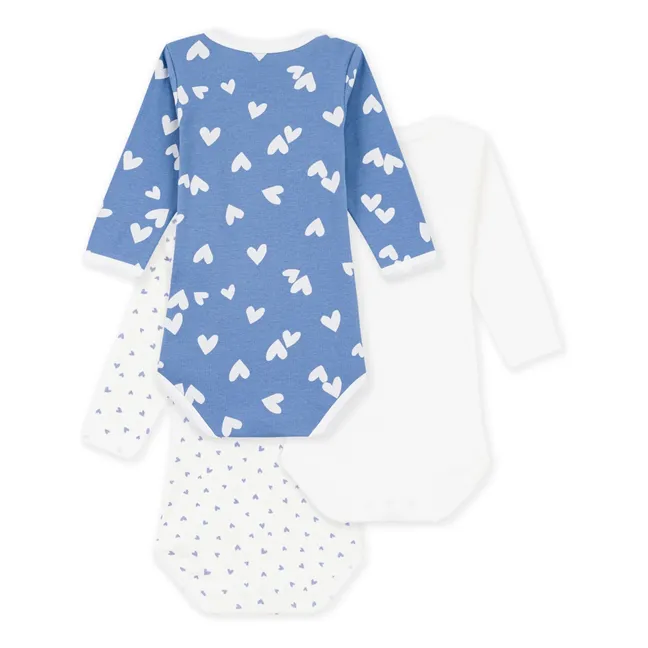 Set of 3 Organic Cotton Heart Bodies | Blue