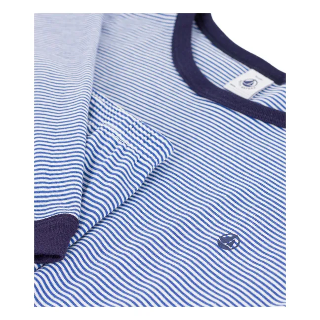 Organic cotton striped fitted pyjamas | Navy blue