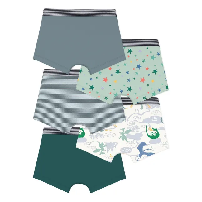 Pack of 5 Organic Cotton Dragon Boxers | Green