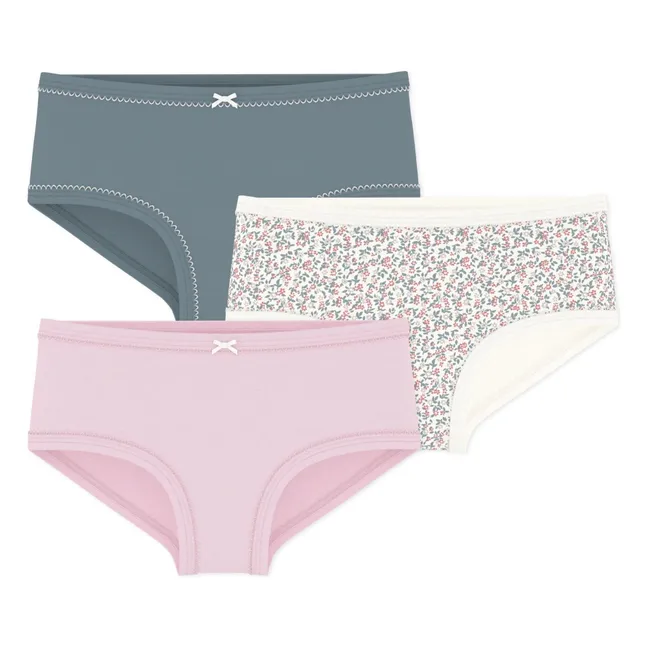 Set of 3 Organic Cotton Floral High Waist Briefs | Pink
