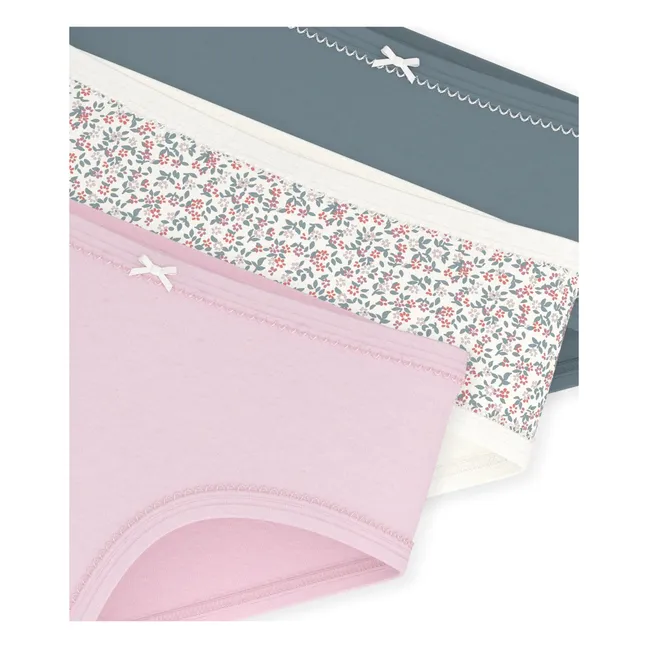 Set of 3 Organic Cotton Floral High Waist Briefs | Pink