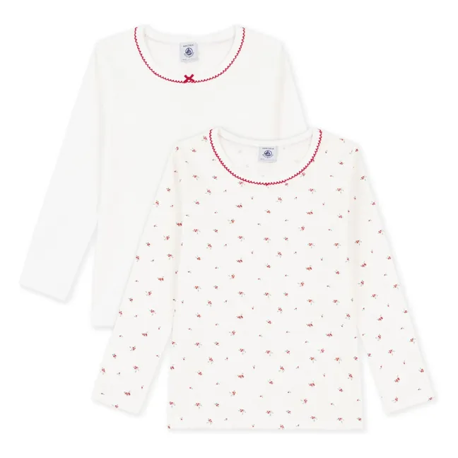Set of 2 Picots Organic Cotton T-shirts | White