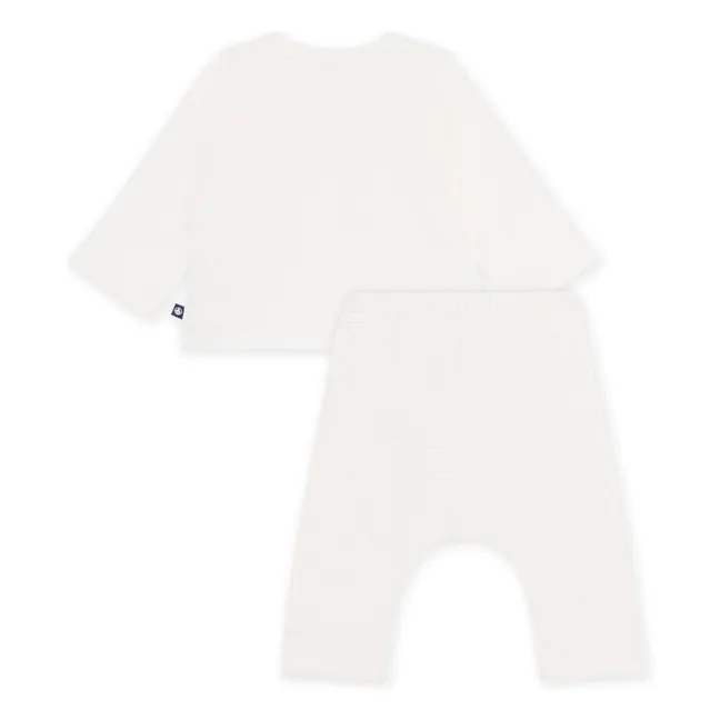 Ensemble Cardigan et Pantalon Nid d'Abeille Coton Bio | Blanc