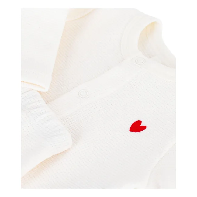 Ensemble Cardigan et Pantalon Nid d'Abeille Coton Bio | Blanc