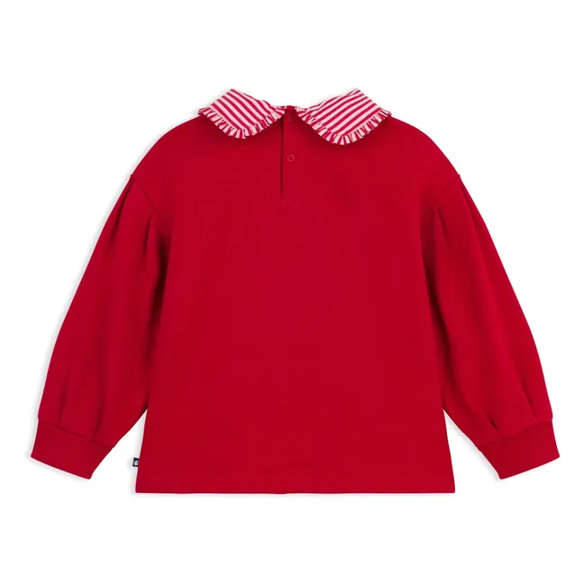 Striped Neck Sweat Organic Cotton | Red
