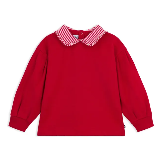 Sweat Col Rayé Coton Bio | Rouge