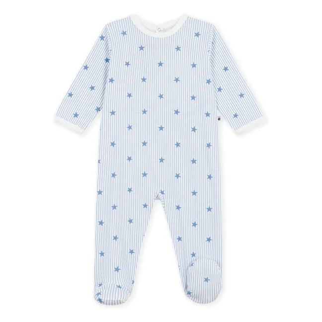Pyjama Dors Bien Rayé Etoiles Coton Bio | Bleu