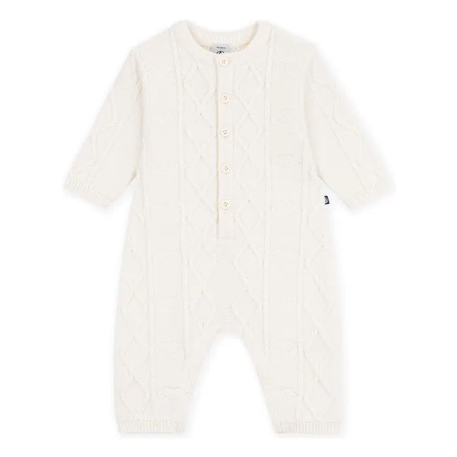 Wool Twisted Knit Jumpsuit | White