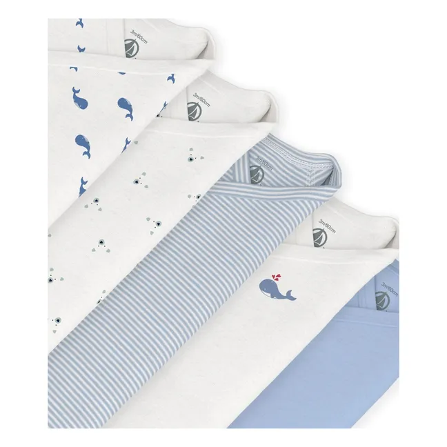 Lot de 5 Bodies Croisés Baleines Coton Bio | Bleu