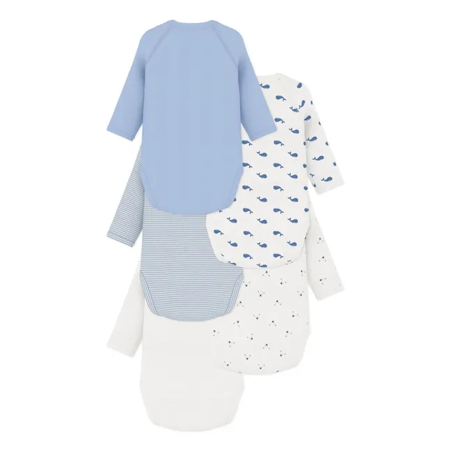 Lot de 5 Bodies Croisés Baleines Coton Bio | Bleu