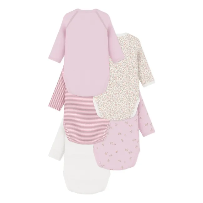 Lot de 5 Bodies Croisés Fleuris Coton Bio | Rose