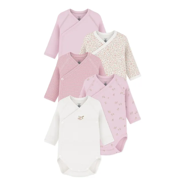 Lot de 5 Bodies Croisés Fleuris Coton Bio | Rose