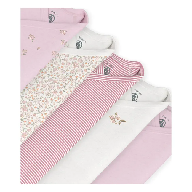 Lot de 5 Bodies Croisés Fleuris Coton Bio | Rose