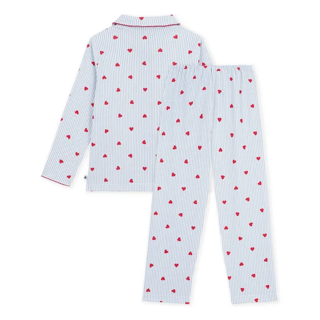 Pyjama Shirt Striped Hearts Organic Cotton | Blue