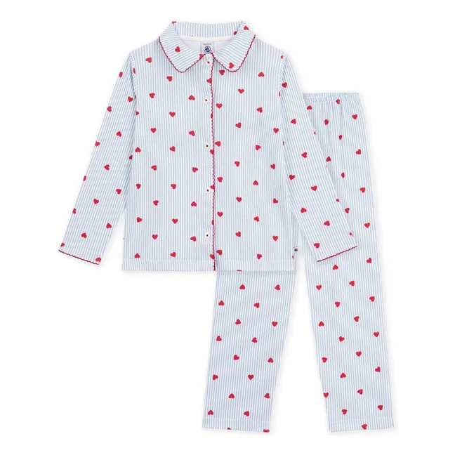 Pyjama Shirt Striped Hearts Organic Cotton | Blue