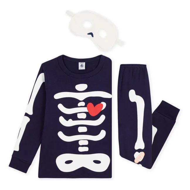 Ensemble Pyjama et Masque Squelette Coton Bio | Bleu nuit