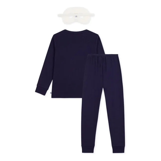 Ensemble Pyjama et Masque Squelette Coton Bio | Bleu nuit