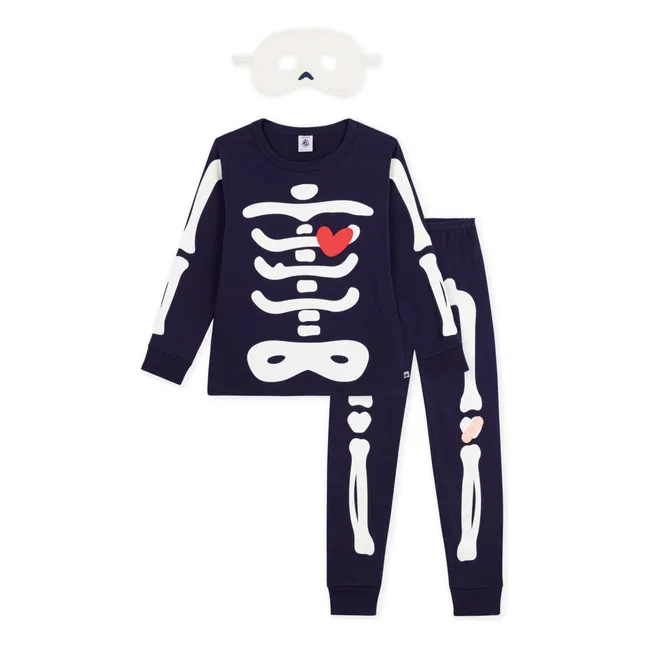 Ensemble Pyjama et Masque Squelette Coton Bio | Bleu nuit