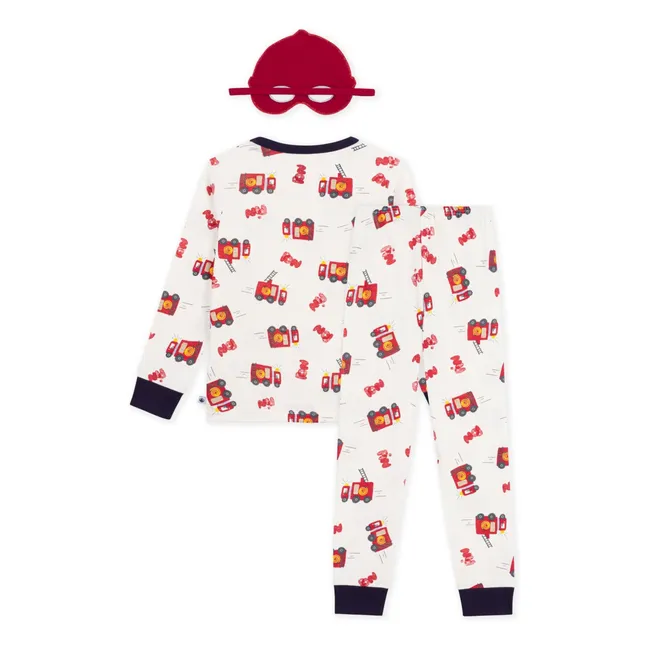 Ensemble Pyjama et Masque Pompier Coton Bio | Blanc