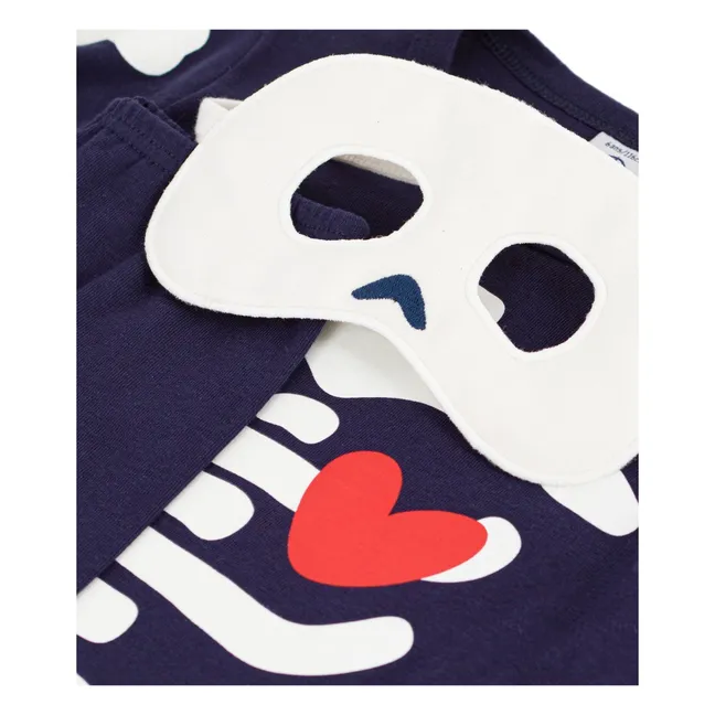 Ensemble Pyjama et Masque Squelette Coton Bio | Bleu nuit