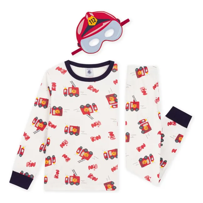 Ensemble Pyjama et Masque Pompier Coton Bio | Blanc