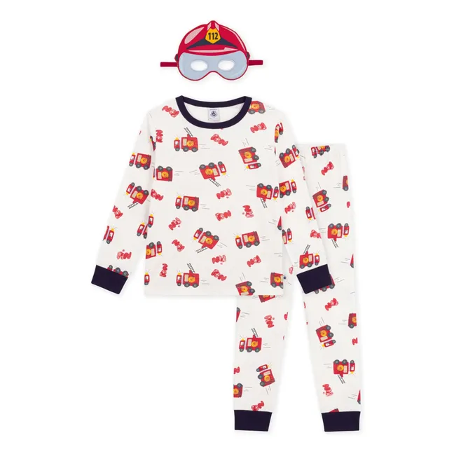 Ensemble Pyjama et Masque Pompier Coton Bio | Blanc