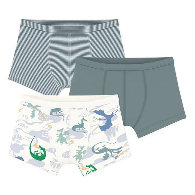 Lot de 3 Boxers Dragons Coton Bio | Vert