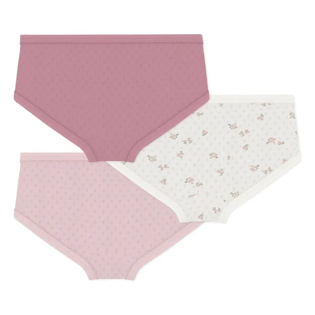 Lot de 3 Culottes Taille Haute Pointelle Coton Bio | Rose