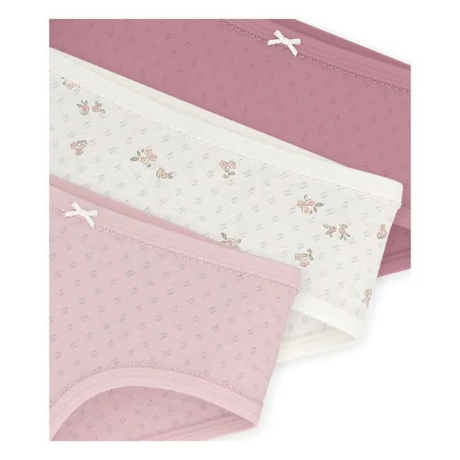 Lot de 3 Culottes Taille Haute Pointelle Coton Bio | Rose