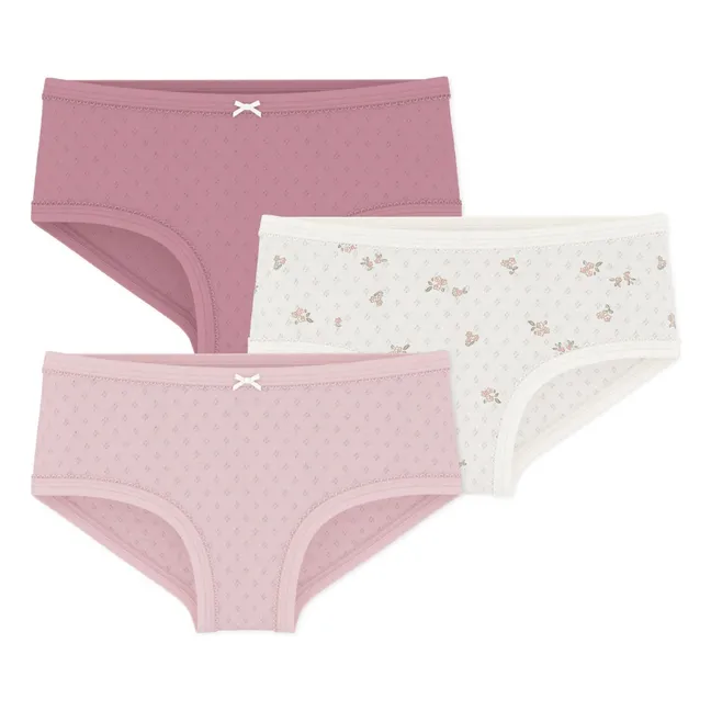 Lot de 3 Culottes Taille Haute Pointelle Coton Bio | Rose
