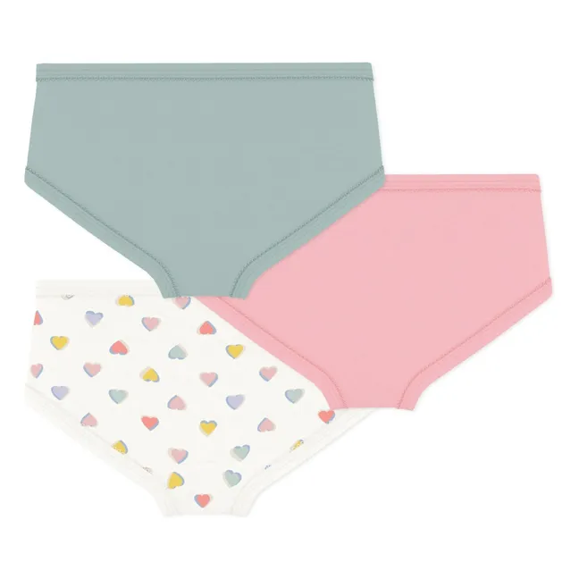 Lot de 3 Culottes Taille Haute Cœurs Coton Bio | Rose