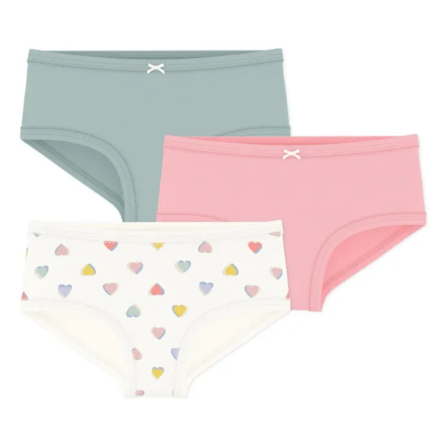 Lot de 3 Culottes Taille Haute Cœurs Coton Bio | Rose