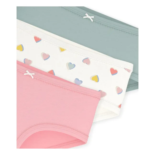 Lot de 3 Culottes Taille Haute Cœurs Coton Bio | Rose